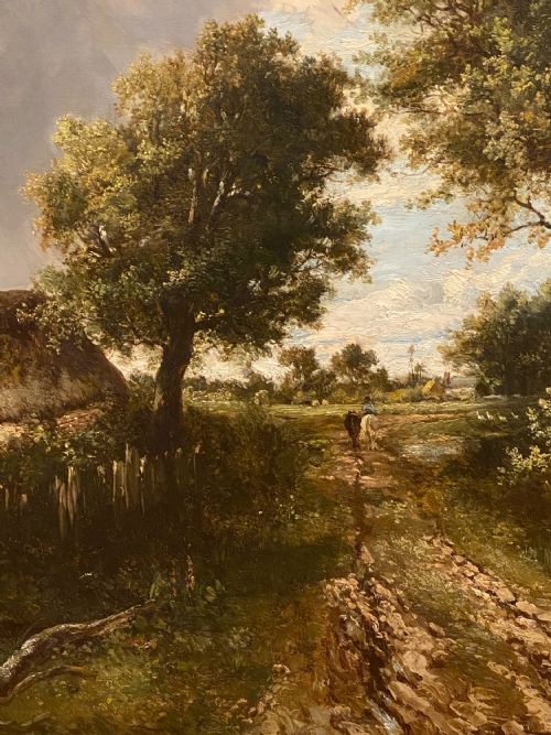 fig 2. A 19th-century oil painting on canvas depicting a rutted dirt track through a wooded landscape, framed in a gilded moulded frame.