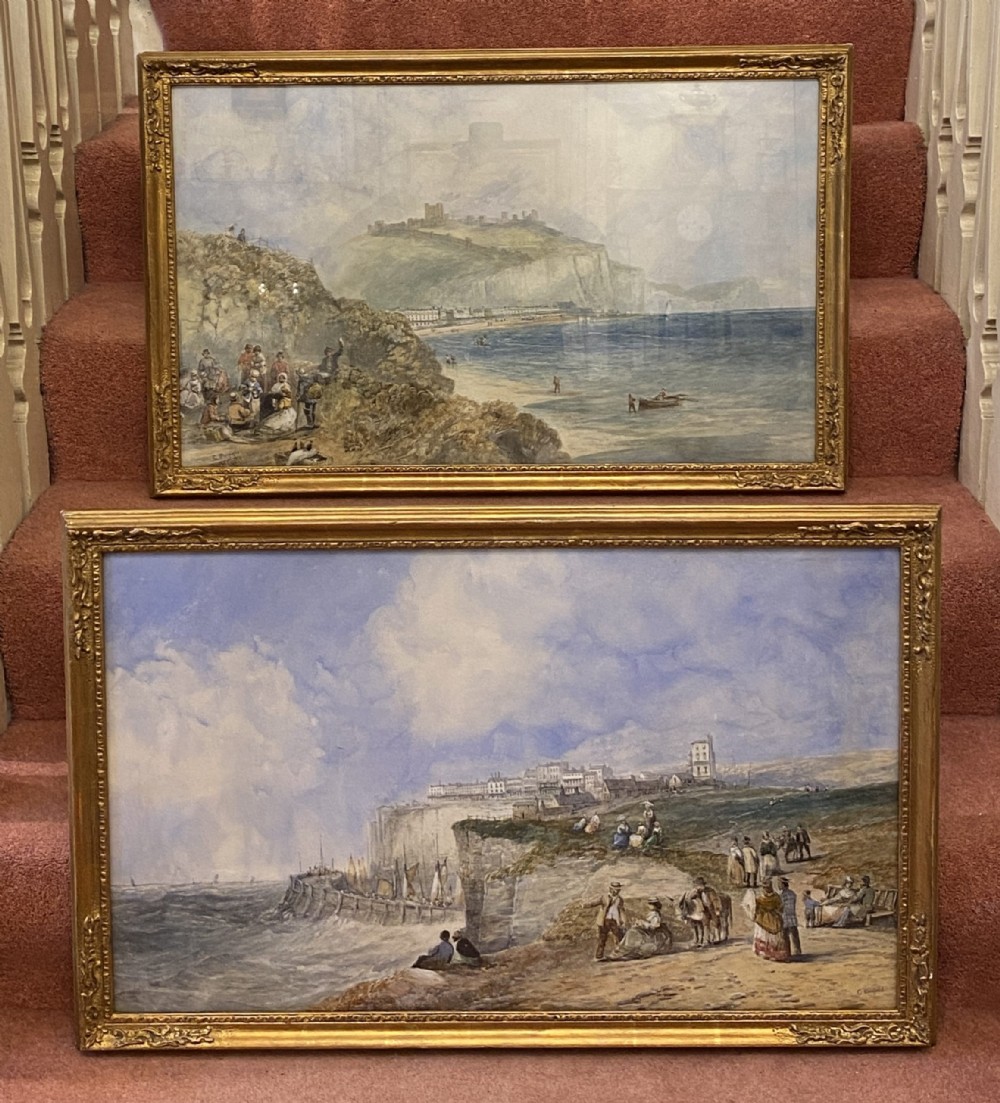 Pair Of Large Gilt Framed Coastal Watercolour Paintings, After Clarkson Stanfield RA (1793-1867)