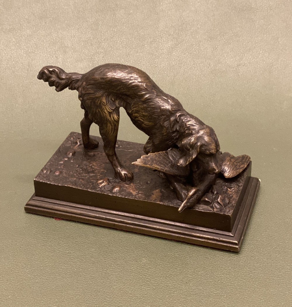 ANTOINE-LOUIS BARYE: French bronze of a Retriever with duck, c.1845-55.