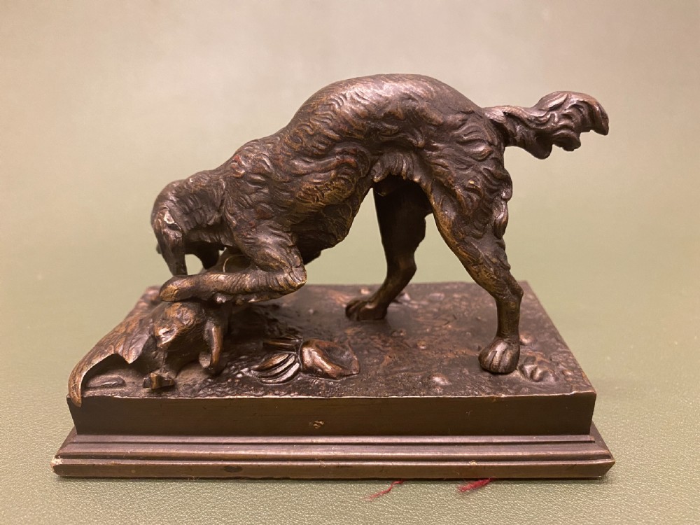 ANTOINE-LOUIS BARYE: French bronze of a Retriever with duck, c.1845-55. View IV