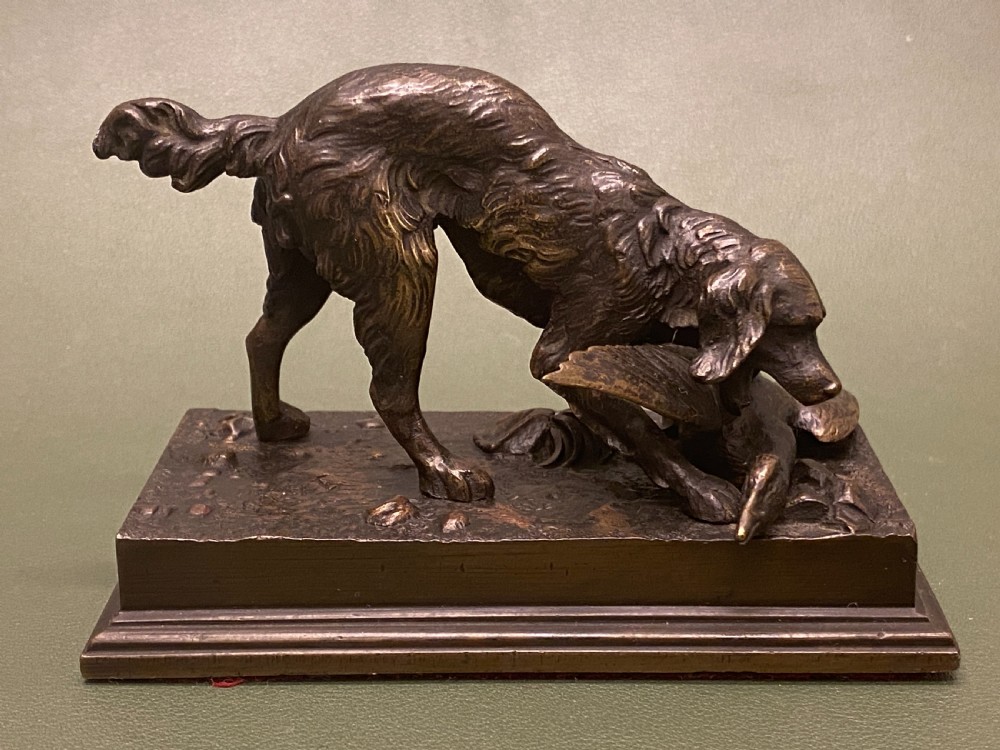 ANTOINE-LOUIS BARYE: French bronze of a Retriever with duck, c.1845-55. View V