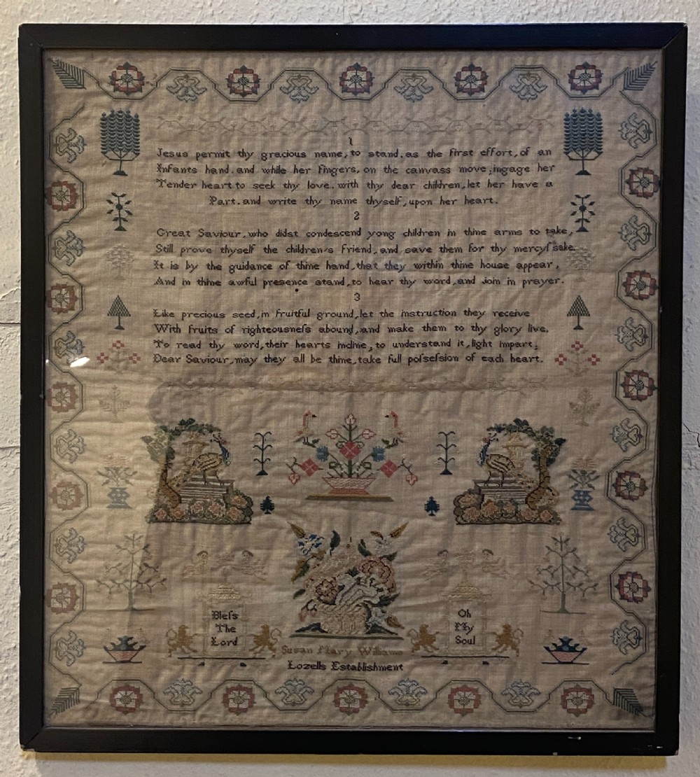 A late 18th / early 19th century SAMPLER by Susan Mary Williams of the Lozells Establishment.