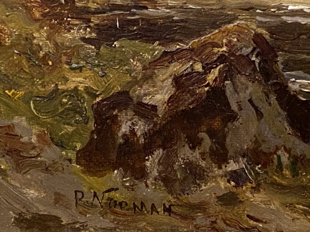 A 19th-century oil painting on canvas depicting a North Wales river and mountain landscape, set within an ornate gilded frame. View IV