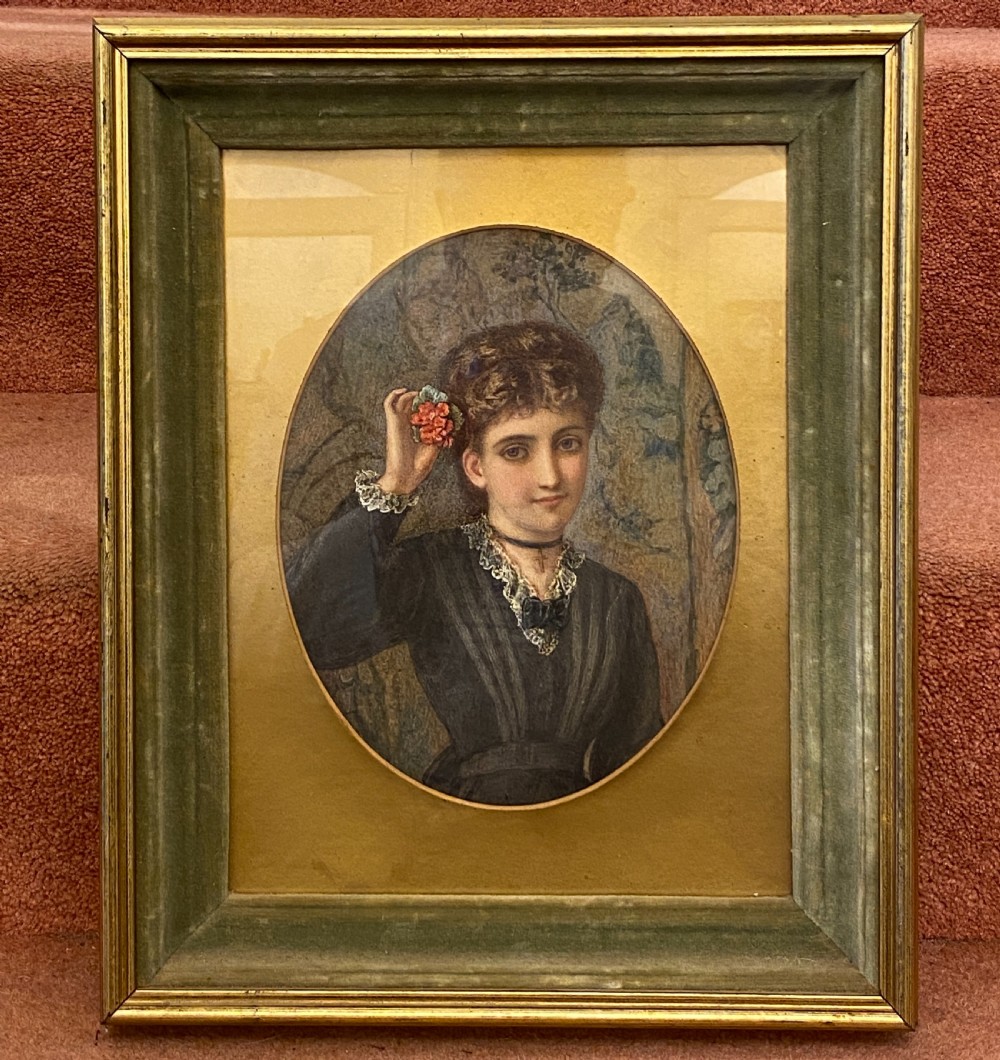 Framed Oval watercolour Portrait of a Young Spanish Girl - John Phillip RA (1817-67)