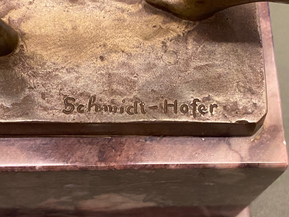 Schmidt-Hofer - Bronze female nude with 'amphora' on marble base. Signed. View VIII