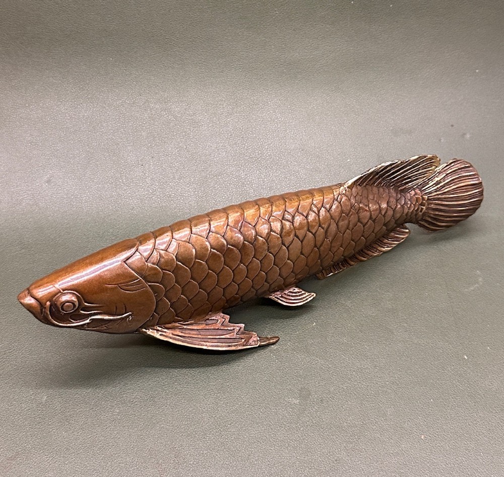 Japanese Meiji period style polished bronze Fish