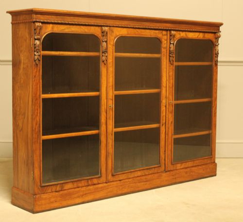 fig 1. A VICTORIAN WALNUT 3 DOOR BOOKCASE DISPLAY