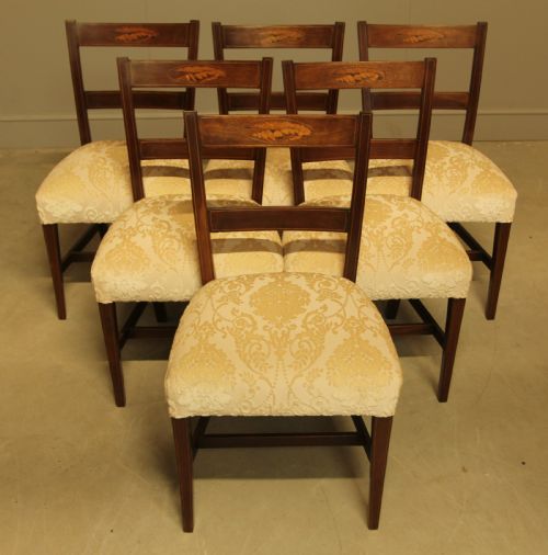 A Set of Six 19th Century Inlaid Dining Chairs