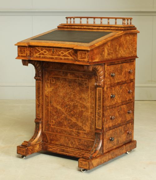 A Victorian Burr Walnut Davenport