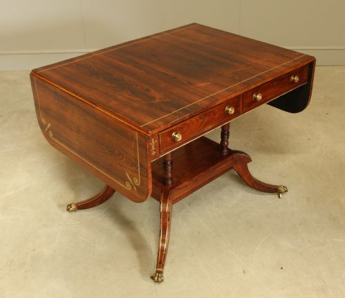 A REGENCY ROSEWOOD BRASS INLAID SOFA TABLE - ADDITIONAL PHOTO 3