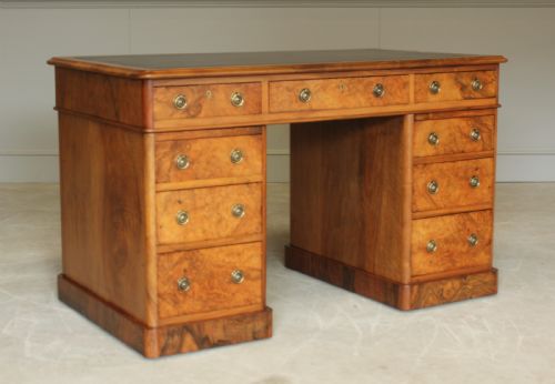 A Victorian Burr Walnut Twin Pedestal Desdk.