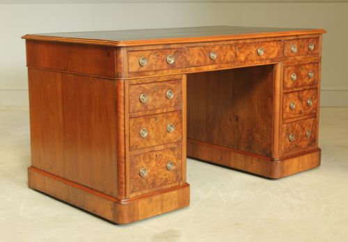 A Victorian Burr Walnut Twin Pedestal Desk.