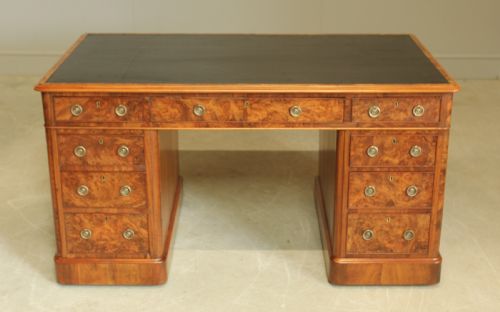 fig 2. A VICTORIAN BURR WALNUT TWIN PEDESTAL DESK.