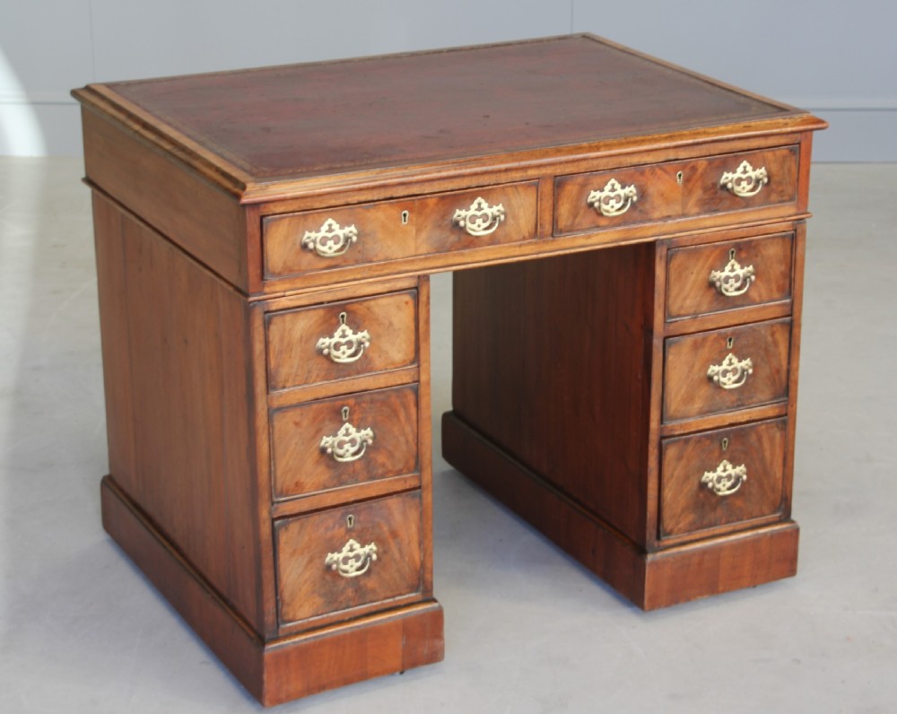 An 18th century mahogany pedestal desk.  View V