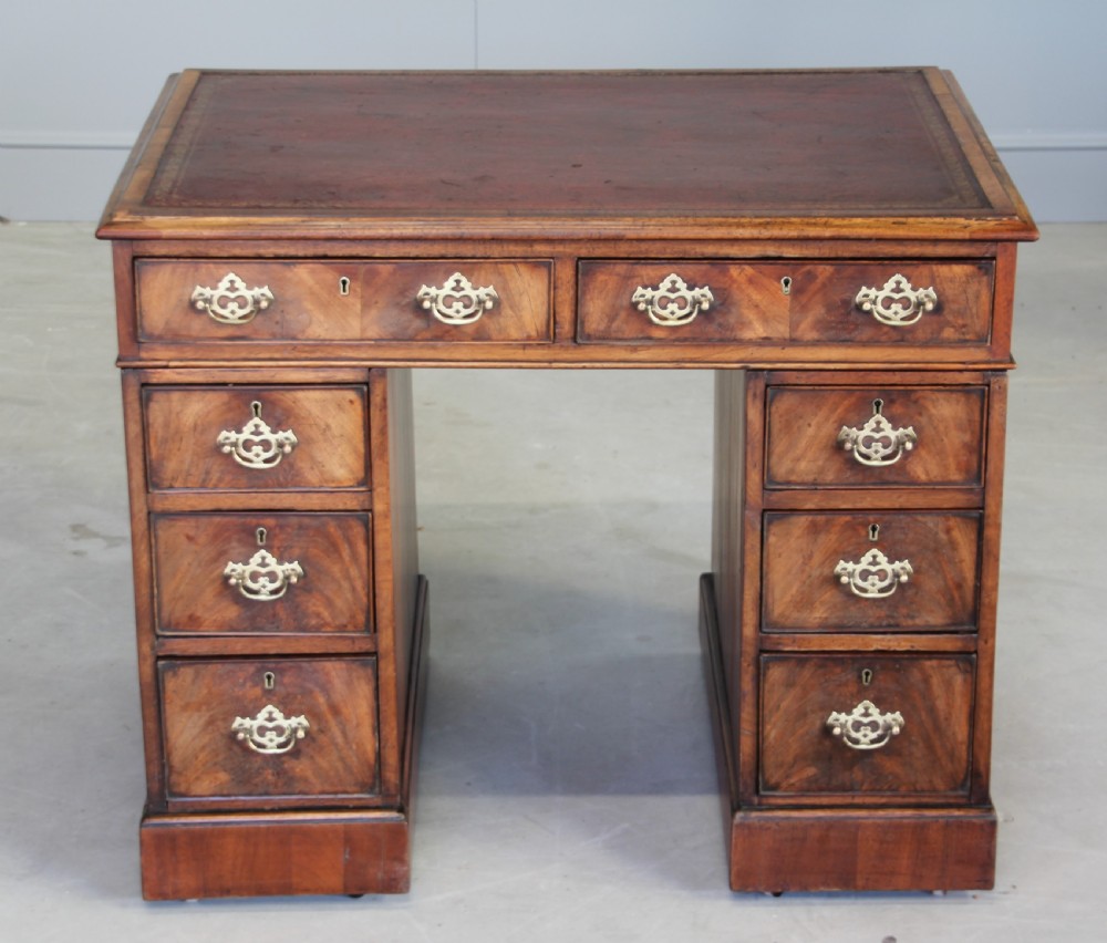 An 18th century mahogany pedestal desk.  View VII