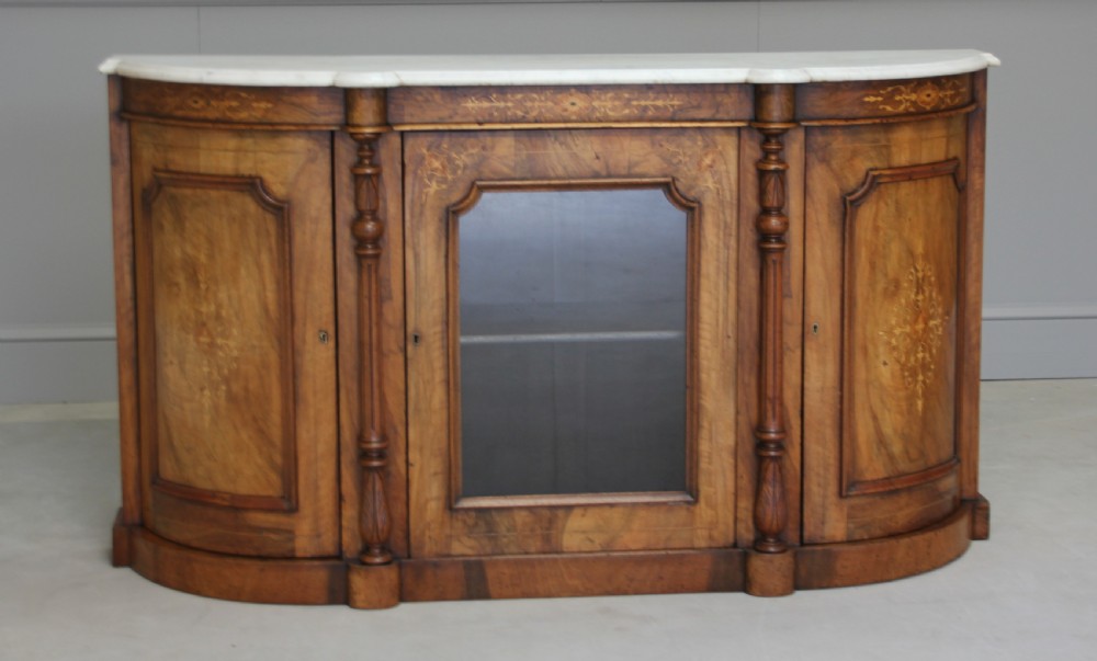 A VICTORIAN BURR WALNUT CREDENZA.