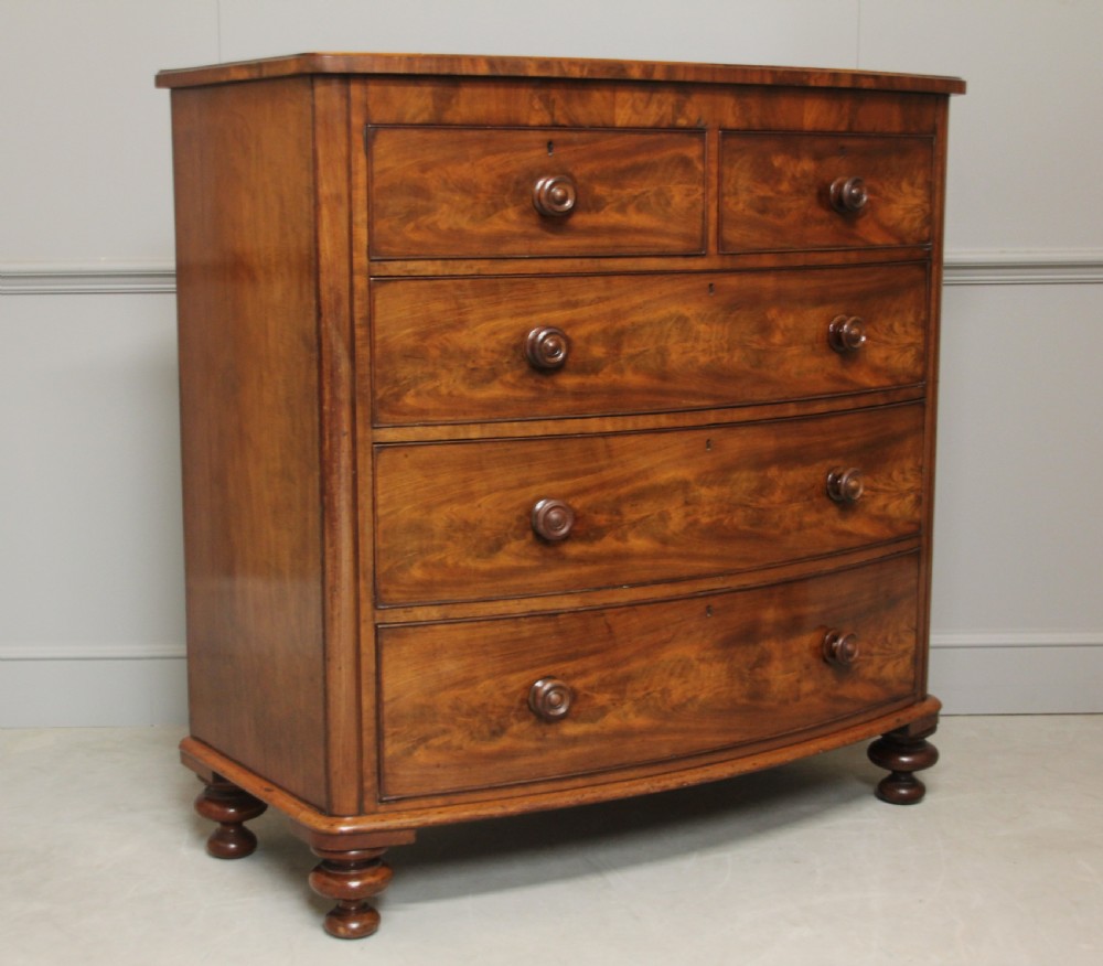 A Victorian Curl Mahogany bow fronted chest of drawers View III