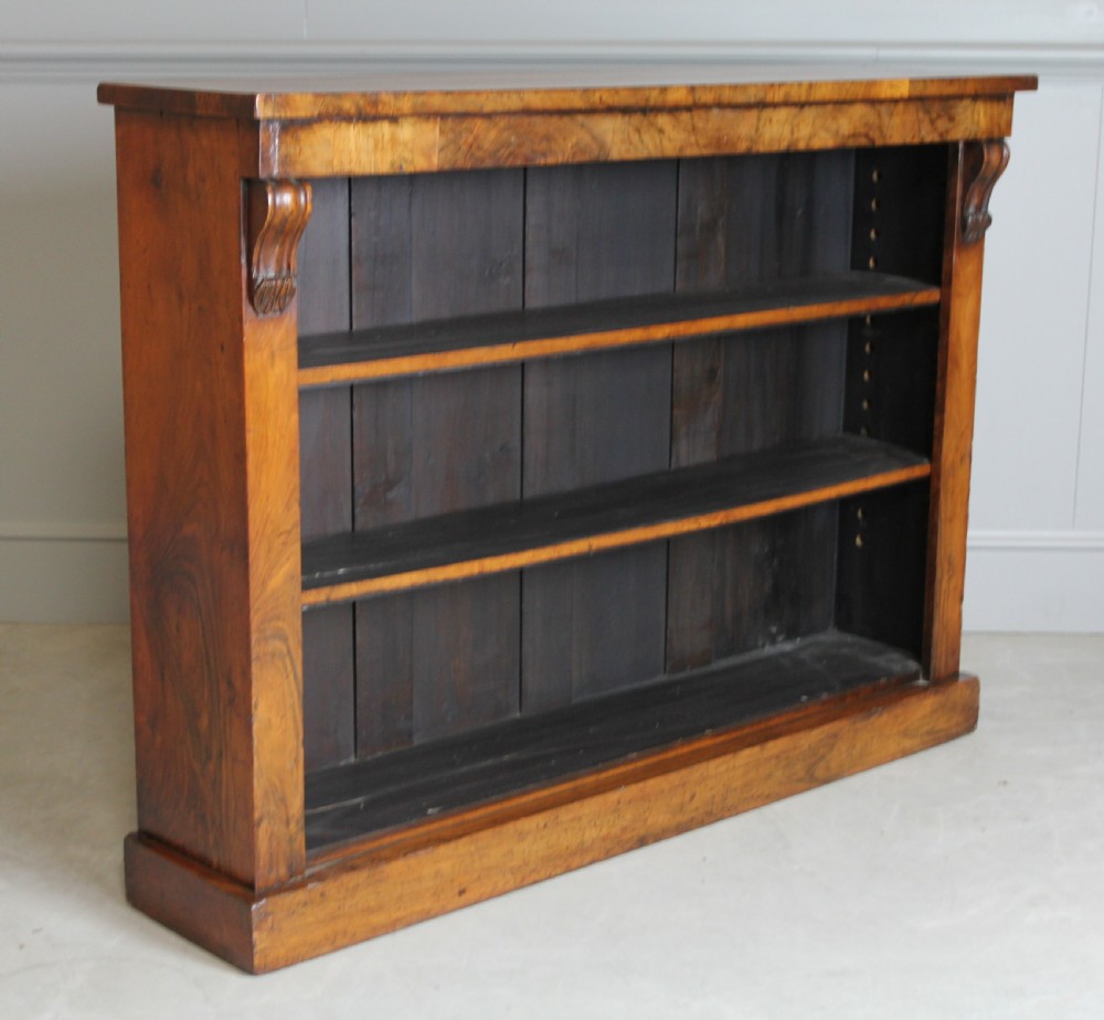 A VICTORIAN BURR WALNUT OPEN BOOKCASE