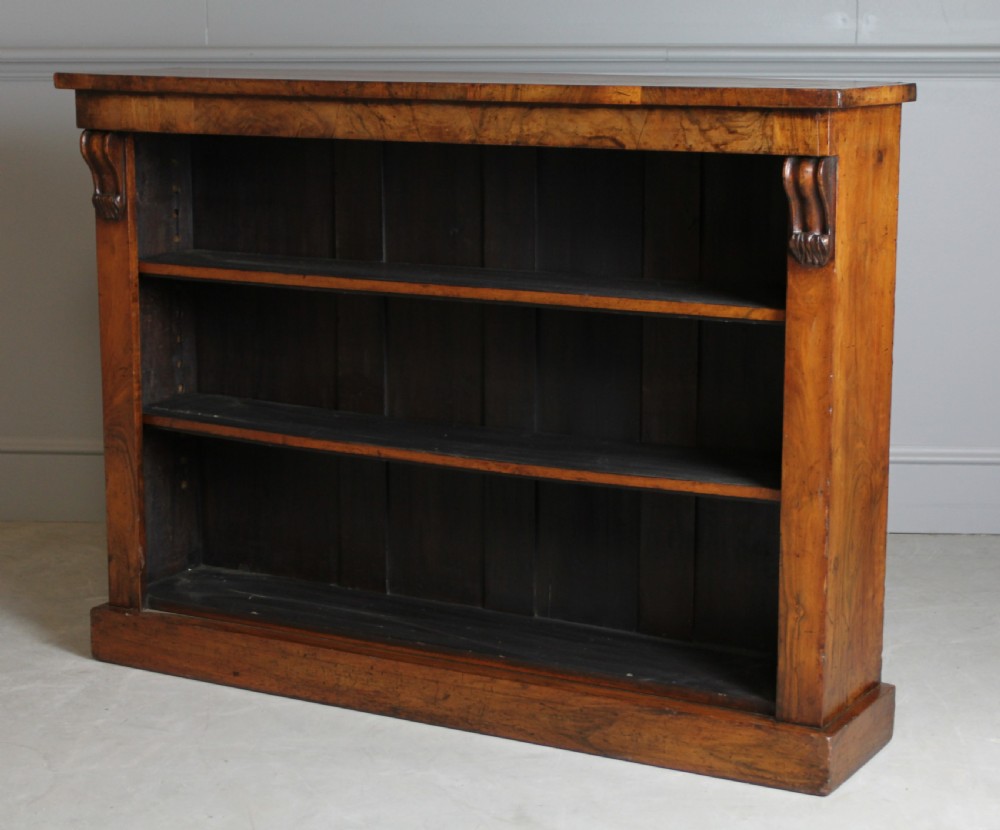 A VICTORIAN BURR WALNUT OPEN BOOKCASE View III