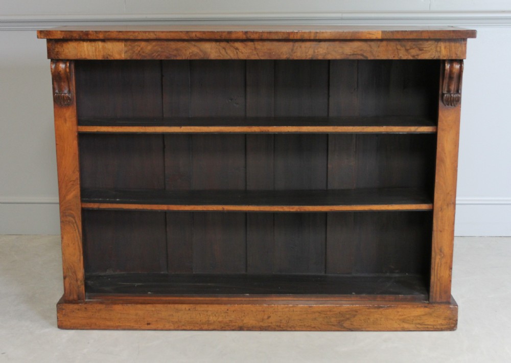 A VICTORIAN BURR WALNUT OPEN BOOKCASE View IV