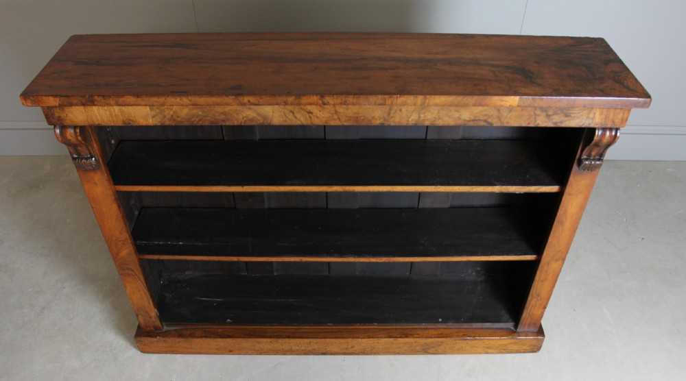 A VICTORIAN BURR WALNUT OPEN BOOKCASE View V