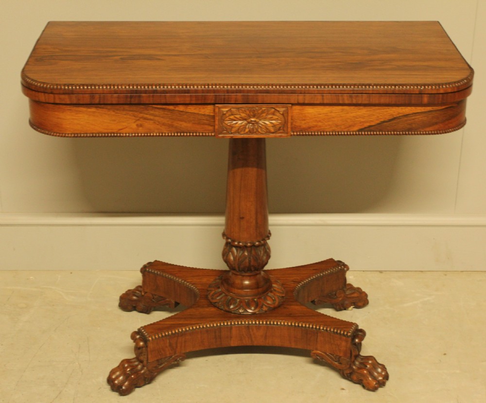A 19TH CENTURY ROSEWOOD CARD TABLE