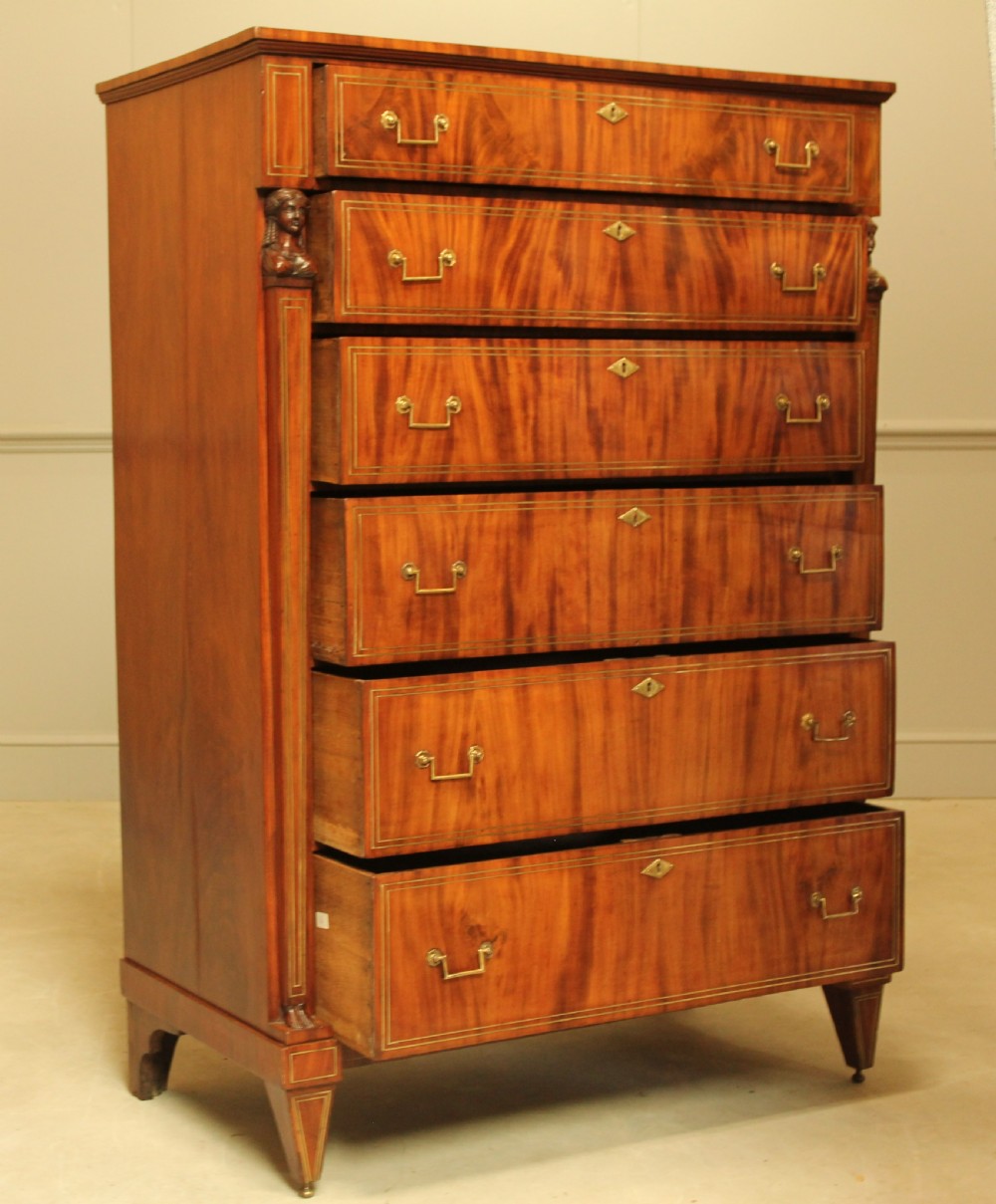 An 19th century French brass inlay mahogany chest of drawers.  View V