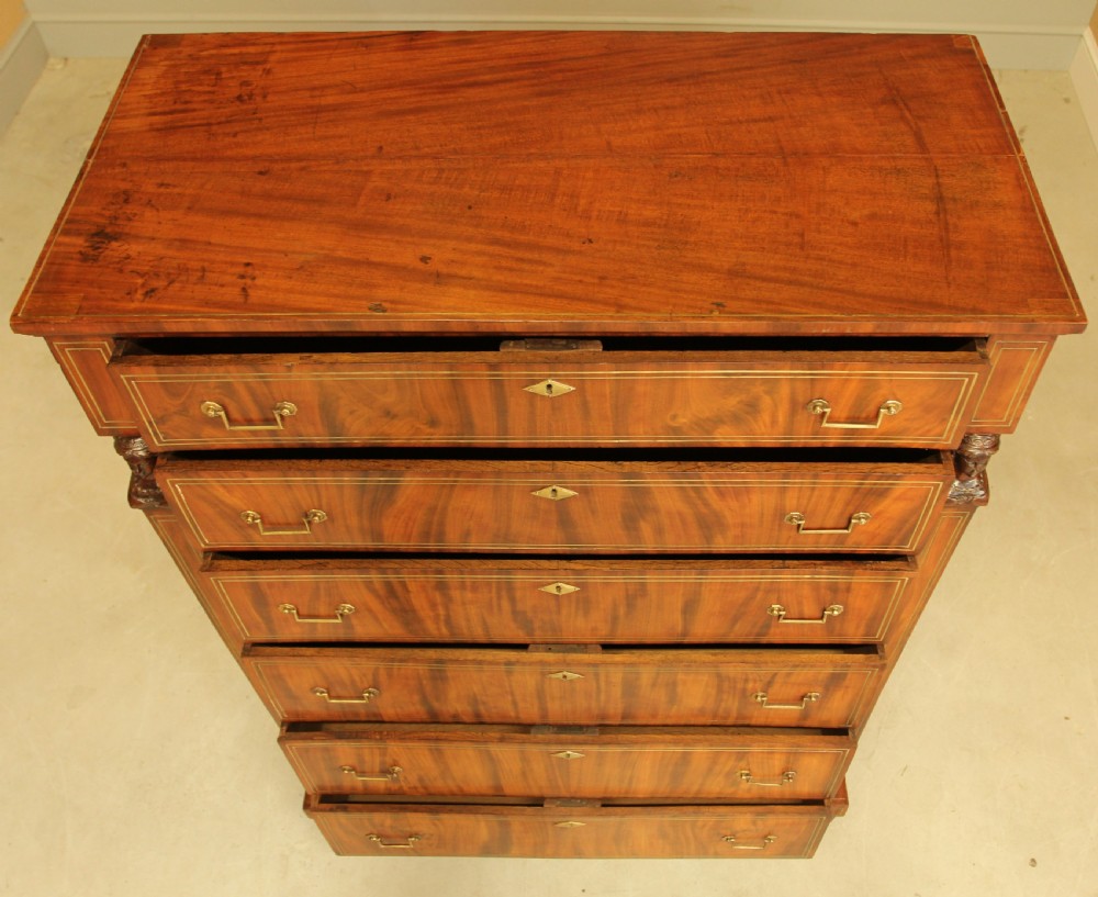 An 19th century French brass inlay mahogany chest of drawers.  View VI