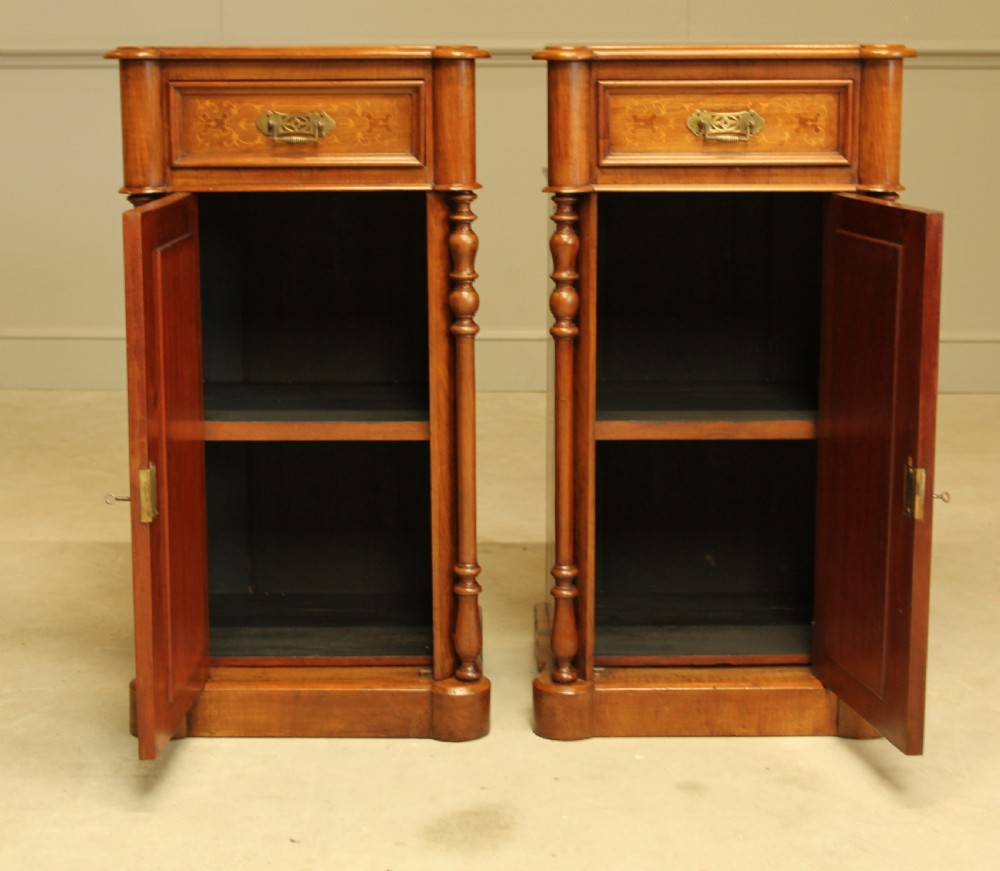 A LARGE PAIR OF WALNUT VICTORIAN BEDSIDE CABINETS View X