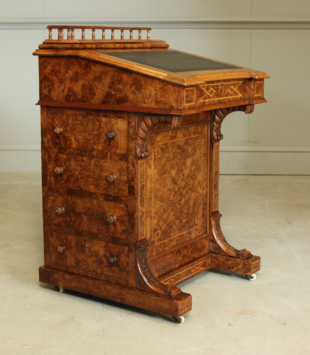 A Victorian burr walnut Davenport View III