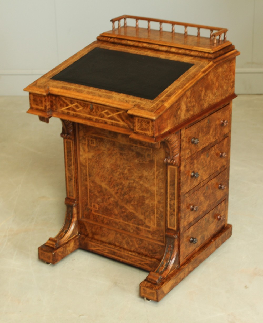 A Victorian burr walnut Davenport View V