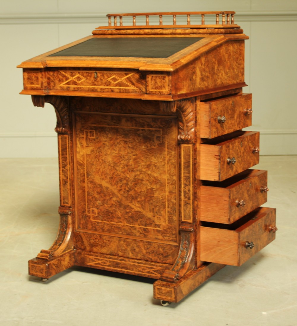 A Victorian burr walnut Davenport View VII