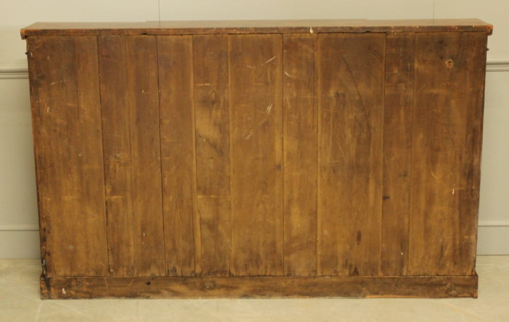 A large Victorian breakfront burr walnut open bookcase.  View X