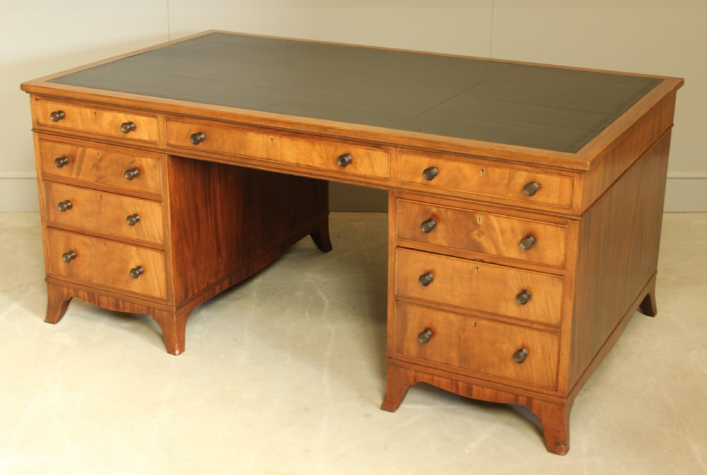 AN EARLY 20TH CENTURY CURL MAHOGANY PARTNERS DESK. View V