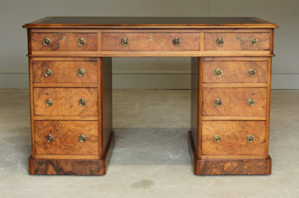 A VICTORIAN BURR WALNUT TWIN PEDESTAL DESDK. View II