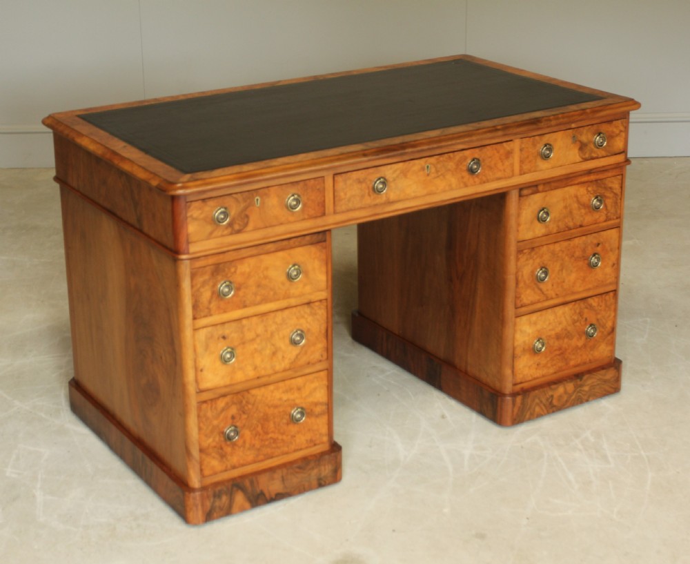 A VICTORIAN BURR WALNUT TWIN PEDESTAL DESDK. View IV