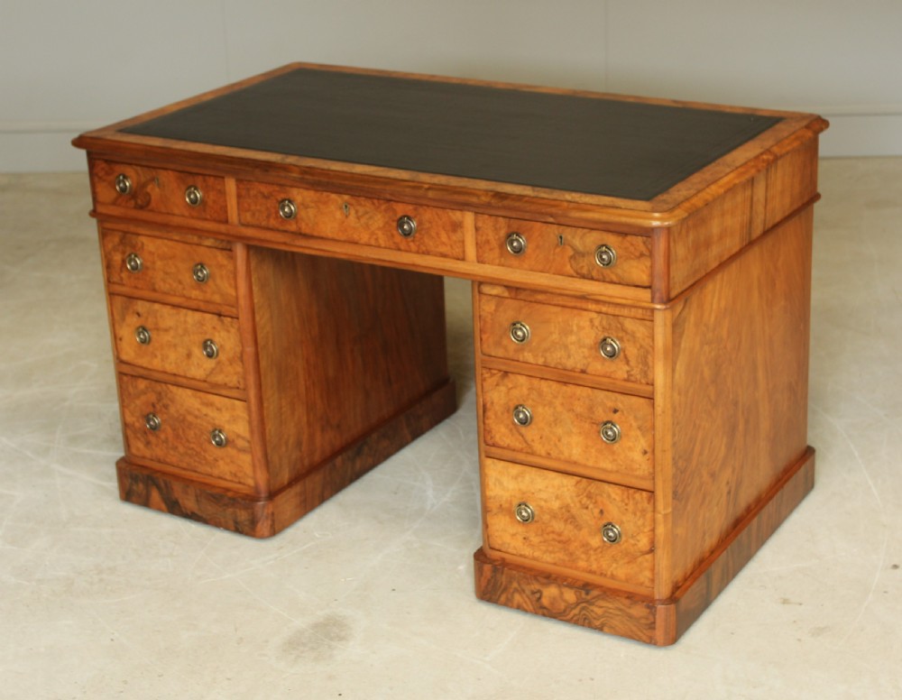 A VICTORIAN BURR WALNUT TWIN PEDESTAL DESDK. View V