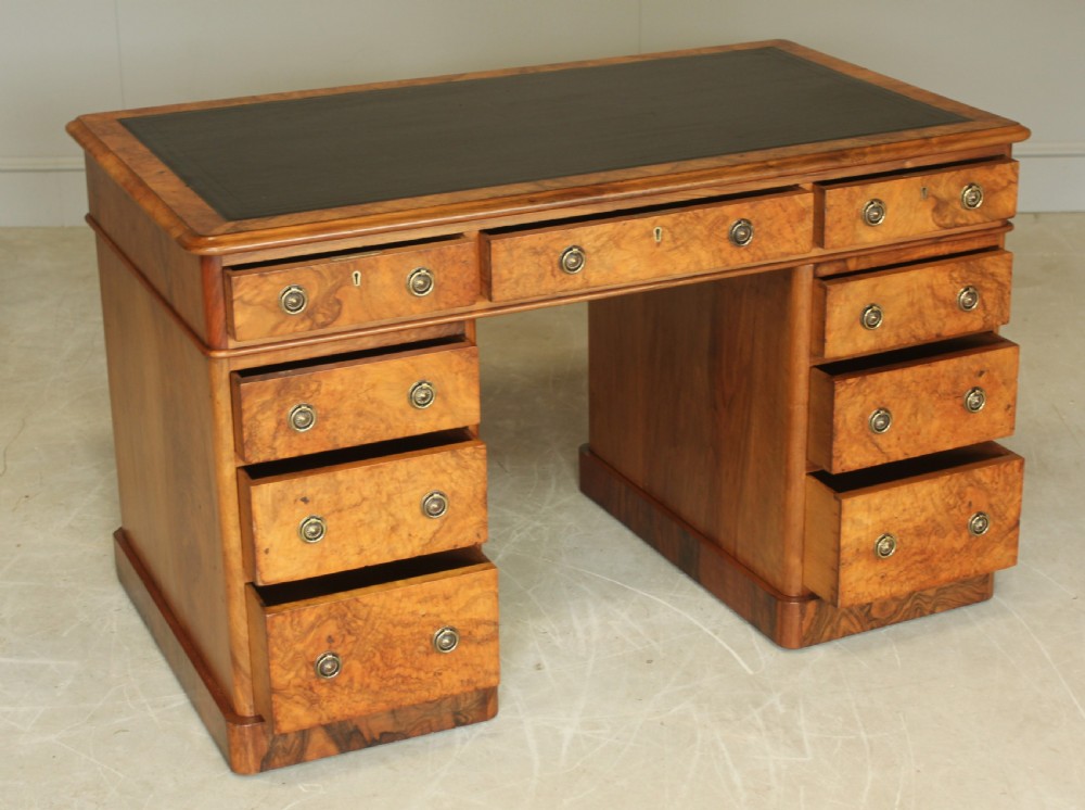 A VICTORIAN BURR WALNUT TWIN PEDESTAL DESDK. View VI