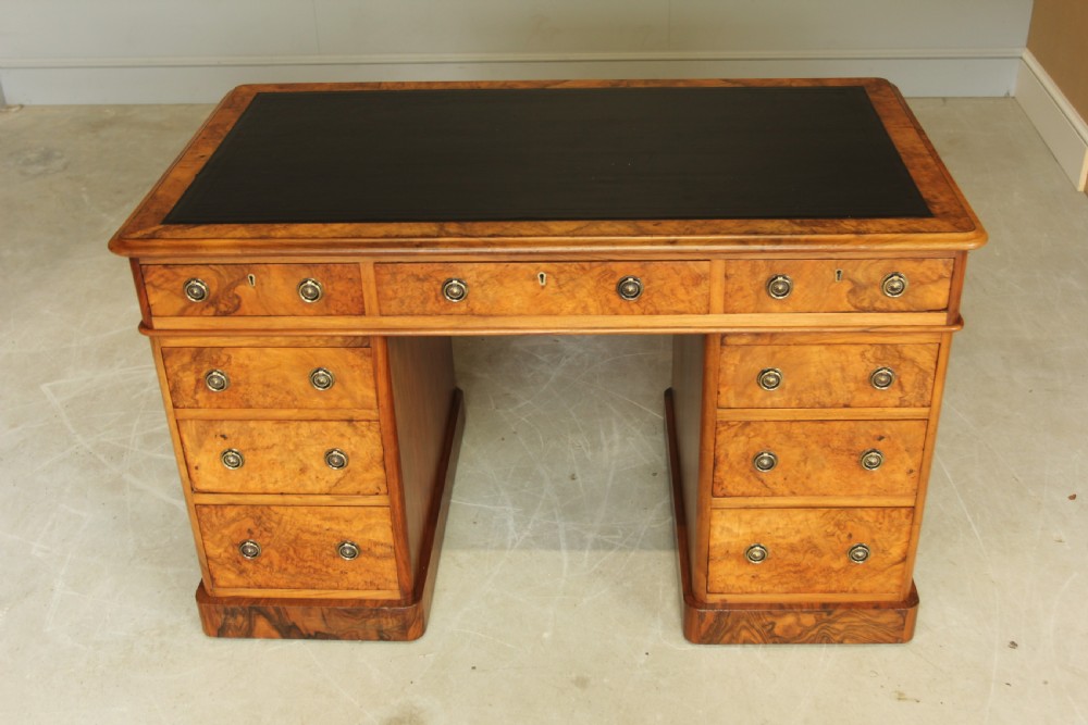 A VICTORIAN BURR WALNUT TWIN PEDESTAL DESDK. View VIII