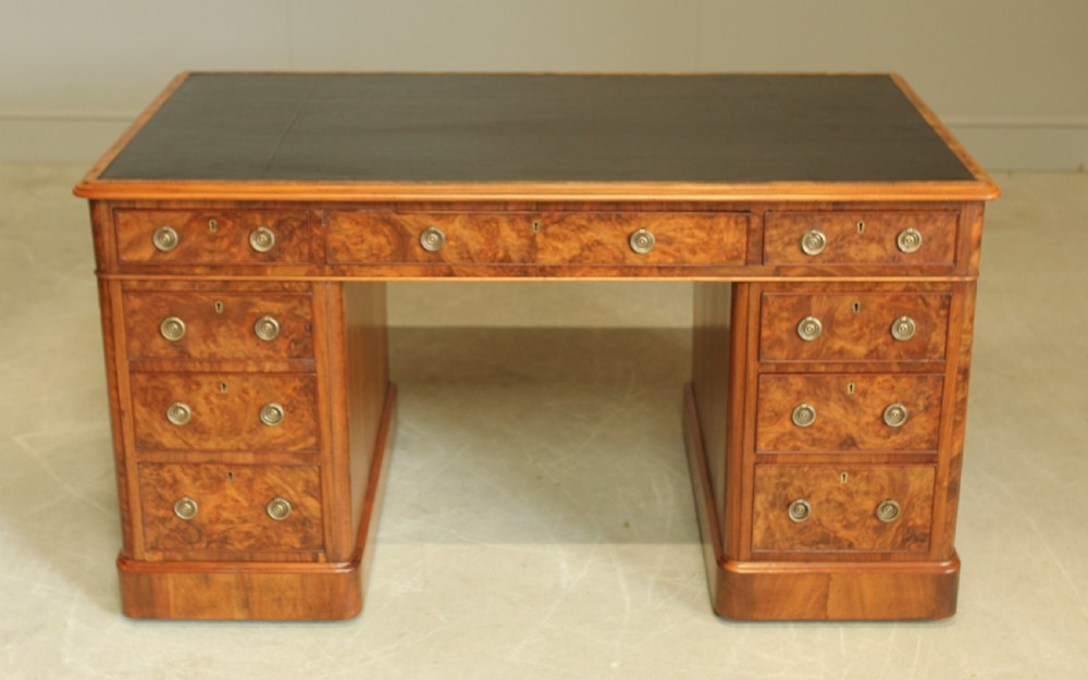 A VICTORIAN BURR WALNUT TWIN PEDESTAL DESK. View III
