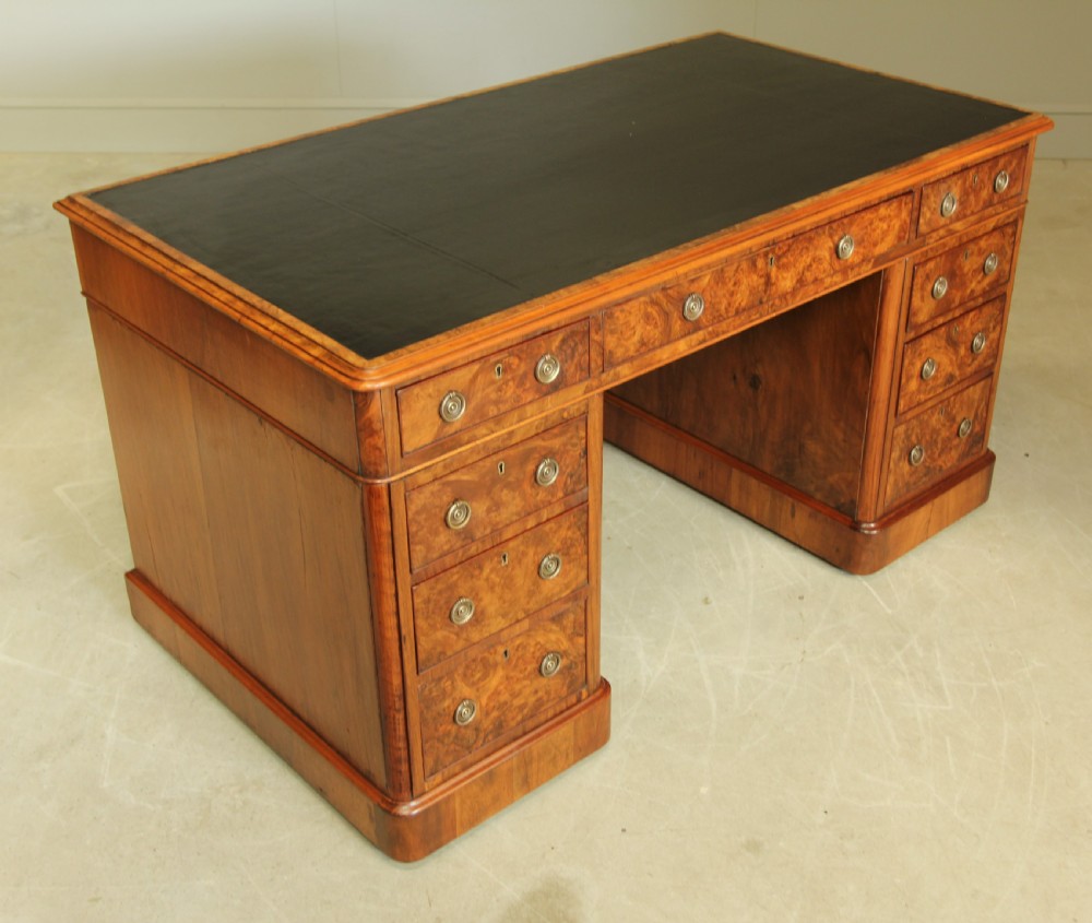 A VICTORIAN BURR WALNUT TWIN PEDESTAL DESK. View IV