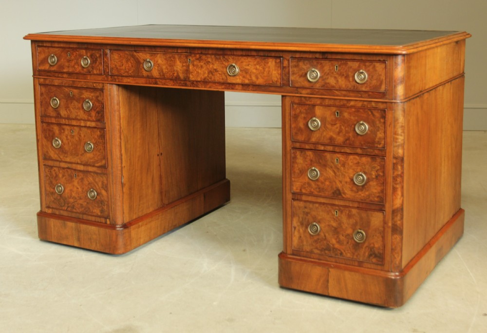 A VICTORIAN BURR WALNUT TWIN PEDESTAL DESK. View V