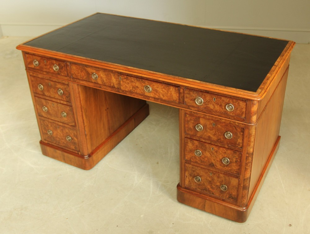 A VICTORIAN BURR WALNUT TWIN PEDESTAL DESK. View VI
