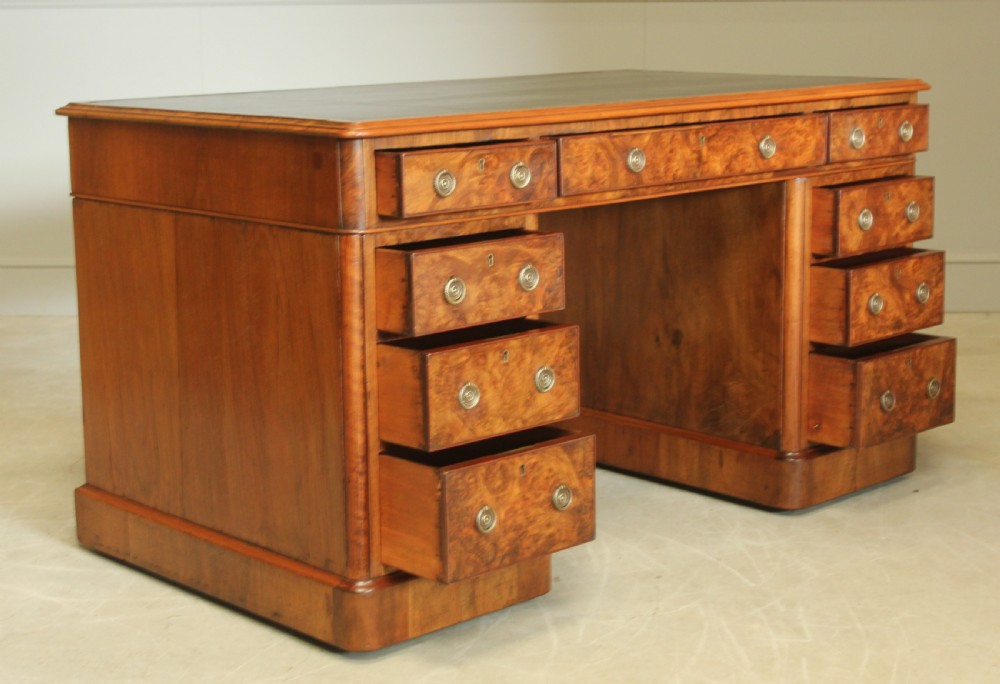 A VICTORIAN BURR WALNUT TWIN PEDESTAL DESK. View VII