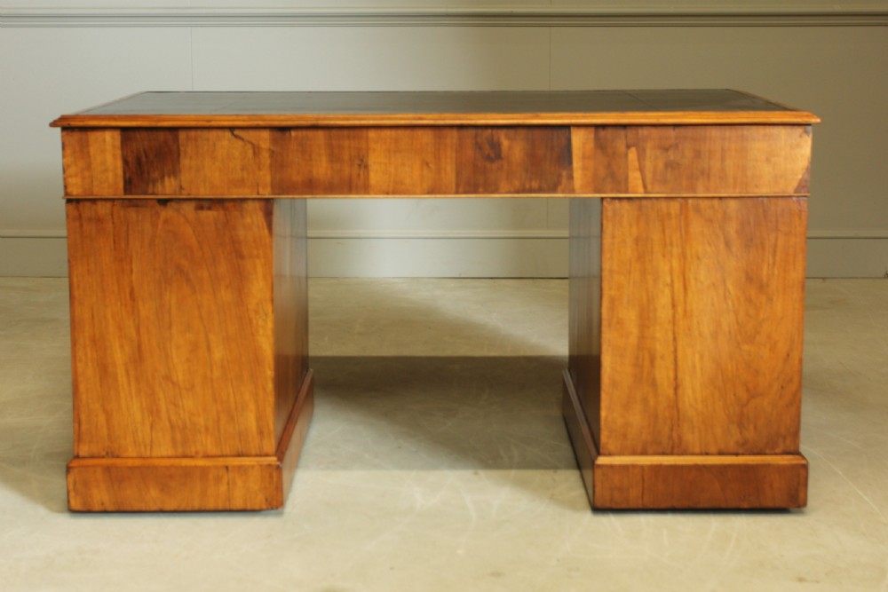 A VICTORIAN BURR WALNUT TWIN PEDESTAL DESK. View X