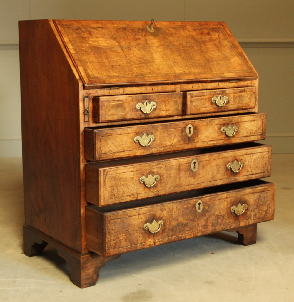 ANTIQUE Georgian burr walnut bureau View VIII