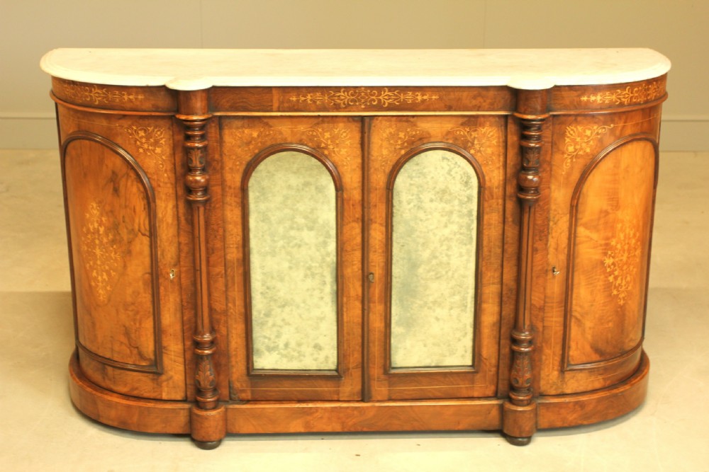 A VICTORIAN BURR WALNUT CREDENZA 