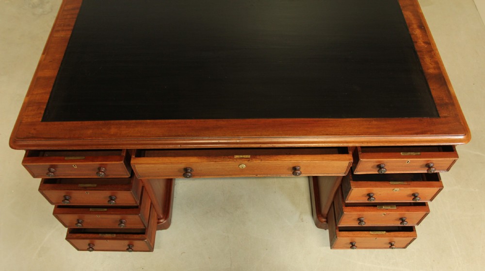 A Large Victorian mahogany twin pedestal desk. View IX