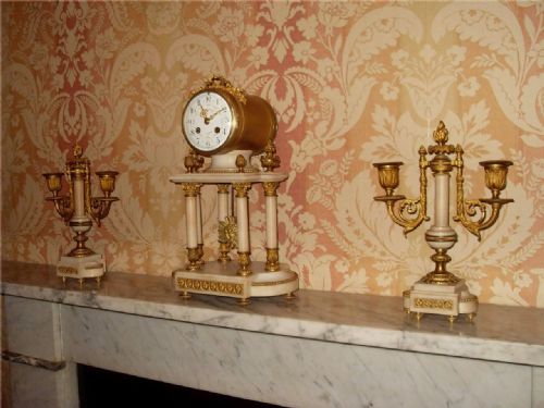 fig 1. Victorian French Marble & Ormolu Portico Mantle Clock Garniture