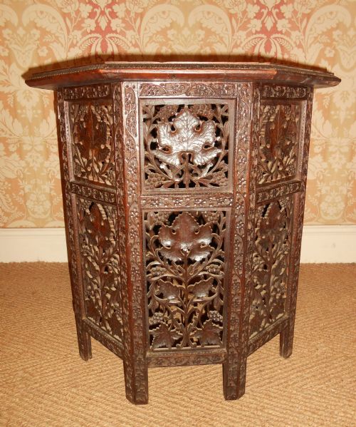 Anglo Indian Colonial Carved Octagonal Table